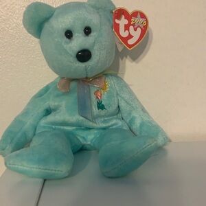 Ty Light Blue Plush Bear with Embroidered Flower